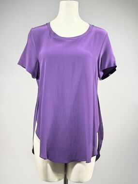 Acrobat Silk Purple Short-Sleeve Scoop Neck Blouse (r15)